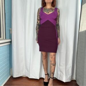 express purple and pink stretchy bodycon dress size small